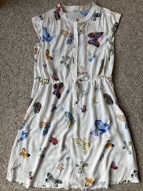 Old Navy white butterfly print cap sleeve dress size small